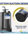 1/3 HP Submersible Water Pump 115V Auto On Off Sensor, 2160 GPH High Flow Sump Pump with bottom suction design, black