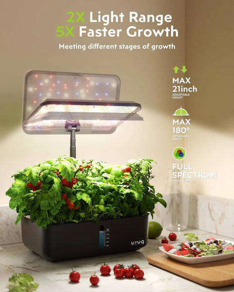Indoor Hydroponics Grow System With 12 Pod Kit And Full Spectrum LED Grow Light Height Adjustable To 21 Inches 180 Degree Rotatable Lamp