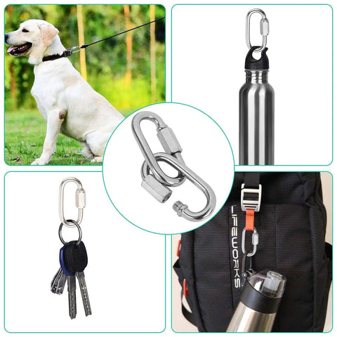 Heavy Duty 5/32 Inch 304 Stainless Steel Quick Link Set, 20 Piece Oval Threaded Chain Links With D Shape Repair Links, 500 Lbs Capacity used for dog chain, bottle holder, and backpack attachment.