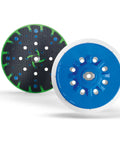 Pro Grade ETS 150 Hard Sanding Pad For Flat Surfaces And Narrow Edges, Heavy Duty And High Temperature Durable, black and blue pads.