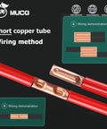 Premium Wire Ferrules Kit 250Pcs, visual of copper tube wiring method with short connections and demonstration charts