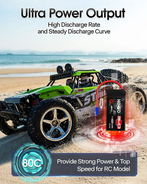 3S LiPo Battery 2200mAh 80C 11.1V Shorty Battery Pack with Soft Case EC3 Connector for RC Car on Beach