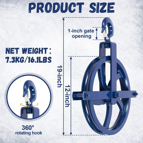 Heavy Duty Two Pack Scaffold Hoist Pulleys With Smooth Glide 12 Inch Solid Cast Iron Gin Wheels Rated 1000 Lbs Built Like A Tank For Brutal Jobsite Rigging And Everyday Heavy Lifting