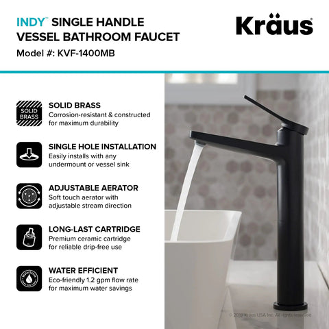 Indy Single Handle Vessel Bathroom Faucet with Chrome Finish, Solid Brass Construction, shown installed by a sink.