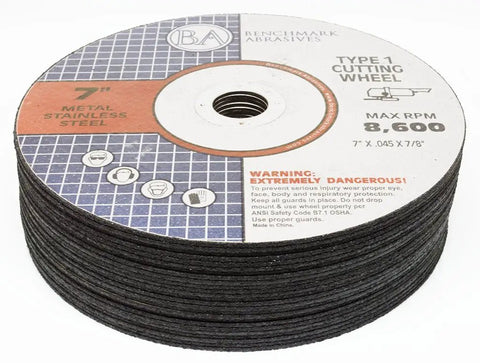 7 Inch Aluminum Oxide Thin Type 1 Cut Off Wheel For Metal And Stainless Steel With Seven Eighths Inch Arbor Angle Grinder Disc 0.045 Inch Thick Cutting Wheel 25 Pack For Metal Fabrication