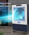 Beat The Heat Portable Swamp Cooler With Deep Water Tank delivering air blast; features strong airflow and quick cooling design.