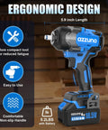 Built Damn Tough Brushless Cordless Impact Wrench 1000Nm Heavy Duty Power Half Inch Drive Kit with ergonomic design and 4Ah battery.