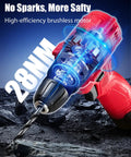 12V Brushless Cordless Drill Driver Set With 28 Nm Torque And 2.0Ah Battery For Home DIY Projects, Easy Handling, Quiet Operation, Spark Free Safety showing 28Nm brushless motor and drill bit