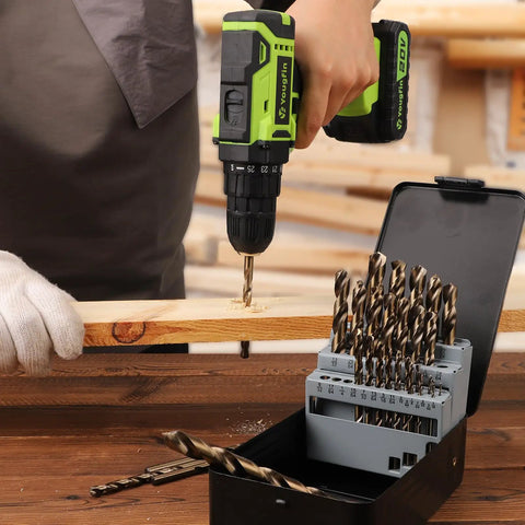 Cobalt Drill Bit Set 21 Piece M35 High Speed Steel For Hardened Steel Stainless Steel And Alloy Steel With Index Case in use