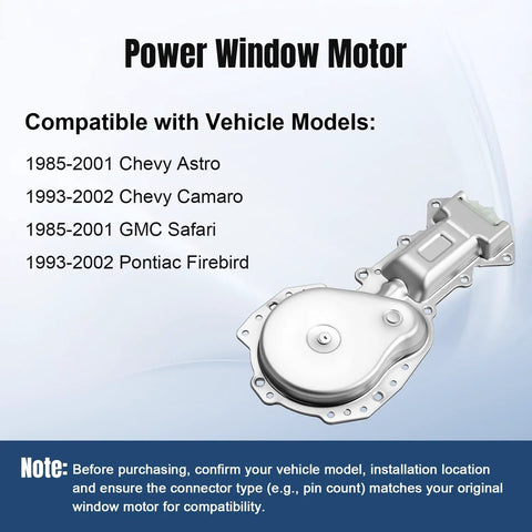 Front Driver And Passenger Side Power Window Lift Motor For Chevy Astro And More Fits 1985 Through 2001 Camaro GMC Safari Pontiac Firebird Interchange 742101 12363370 88960088 Durable High Quality Replacement Plug And Play, silver metal pair