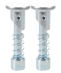 Two Piece Heavy Duty Metal Forklift Fixed Pin With Large Base And Rock Solid Limit Retaining Pin For Three Ton Older Models In Hydraulic Systems Built Tough For Daily Warehouse Grind close-up view of spring loaded lock pins.