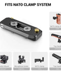 Badass Low Profile NATO Rail Quick Release Safety Mount Fifty Millimeter Long Camera Cage Accessory top view with screws.