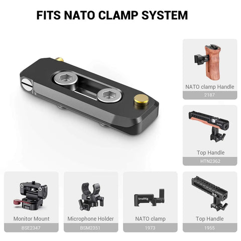 Badass Low Profile NATO Rail Quick Release Safety Mount Fifty Millimeter Long Camera Cage Accessory top view with screws.