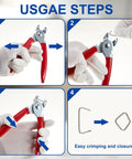 Instructions for using Hog Ring Pliers Kit With 300 Galvanized Rings, Pro Grade Straight And 45 Degree Bent Pliers, Red Set With Gloves.