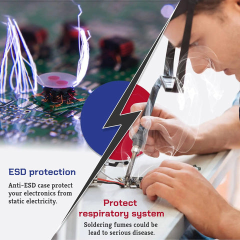 Image showing effects of ESD protection and soldering fumes with man using Portable Soldering Fume Extractor Anti ESD Smoke Absorber