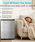 Compact 3.0 Cubic Foot Upright Freezer With Seven Adjustable Temperature Controls And A Sleek Silver Design next to a cozy couch and a sleeping woman.