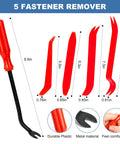 5 fastener removers from 240 Piece Car Bumper Clips And Plastic Rivets Kit With 12 Popular Sizes And 5 Fastener Removers shown with dimensions