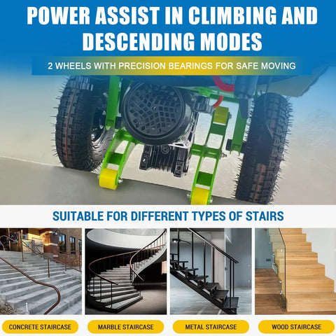 RXFSP Heavy Duty Electric Stair Climbing Hand Truck 880 Lb Capacity with curved stair design and wheels for precision climbing