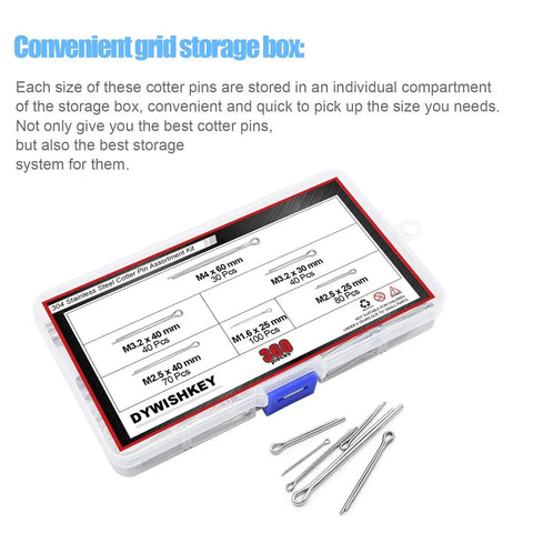 Premium 304 Stainless Steel Cotter Pin Assortment Kit Providing 360 Rock Solid Split Pins With Corrosion Resistant Finish For No Sweat Assembly And Quick Garage Fixes