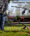 Gas String Trimmer Attachment With Tool Set For Curved And Straight Shaft Trimmers in use on a lawn