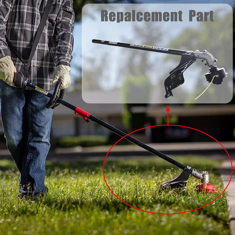 Gas String Trimmer Attachment With Tool Set For Curved And Straight Shaft Trimmers in use on a lawn