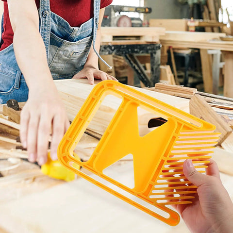 Rock Solid Woodworking Safety Board With Slam Tight Tension Knobs And Extended Featherboards For Table Saws and Engraving Machines in use.