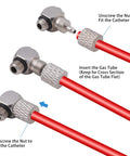 Installation of 20 Pcs Thread Elbow Quick Release Air Tube Connector Set for Pneumatic and Hydraulic Equipment with red tubes.