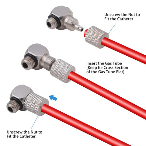 Installation of 20 Pcs Thread Elbow Quick Release Air Tube Connector Set for Pneumatic and Hydraulic Equipment with red tubes.