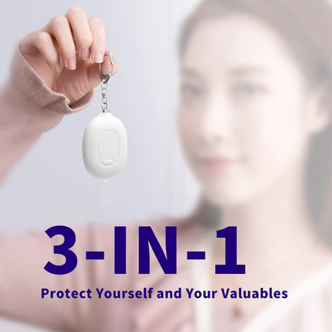 Portable Door Alarm Stopper For Travel, 130dB Siren, USB Rechargeable Vibration Sensor With LED Flash, Lightweight Safety Alarm For Hotels, Home, Apartments And On The Go, white handheld keychain