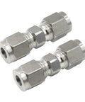 Two silver Goldpea stainless steel 304 compression tube fittings, 8mm x 8mm, pack of 2