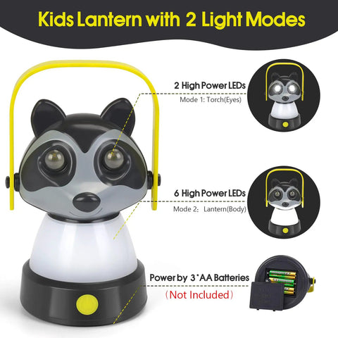 Kids Lantern And Headlamp Set 2 In 1 Rechargeable 360 Degree LED Tent Night Light For Toddlers Cute Raccoon Camping Gear