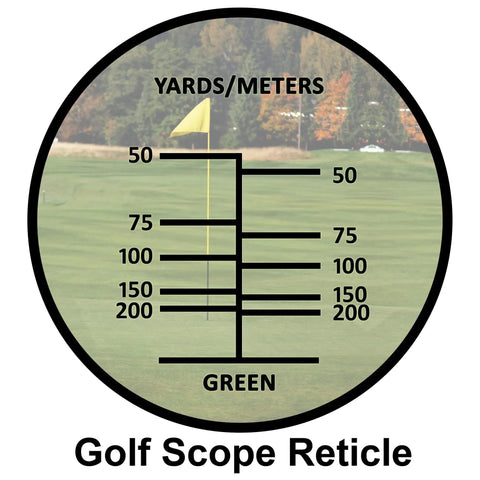 Blueline 8x22 Waterproof Golf Scope Monocular with Built In Internal Distance Reticle showcasing field view on the green