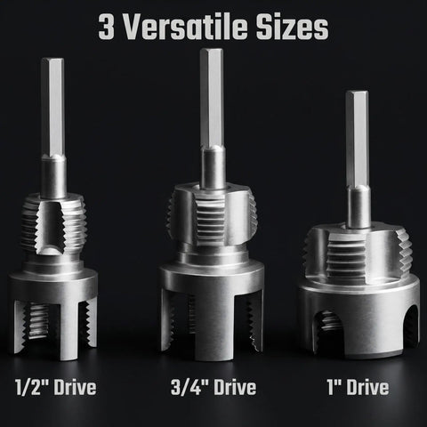 Complete 3Pc Pvc Pipe Threading Tool Kit For 1/2, 3/4, And 1 Inch Pipes showcasing three interchangeable pipe threading dies.