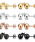 Unisex Ball Stud Earrings Set, 8 Pairs In Matte And Shiny Finishes, Silver, Gold, Rose Gold, Black, 8mm Diameter, Everyday Wear, Assorted Colors For Any Look. 8 pairs shown