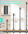 Durable Adjustable Camera Desk Mount Stand with C Clamp, four heights, aluminum alloy, from 10.83 to 31.1 in, on wooden desk.
