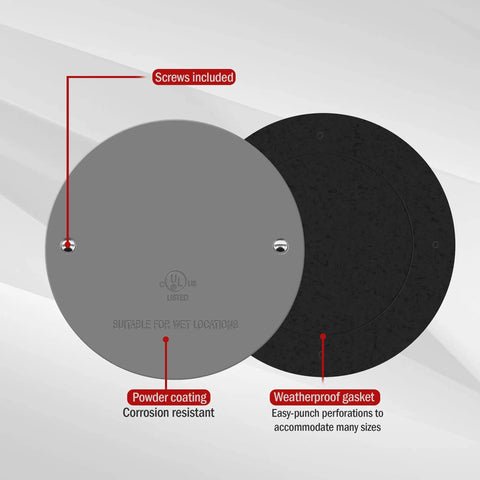 4 Inch Round Weatherproof Blank Wall Plate For Outdoor Use With Gasket, Rugged Stainless Steel Cover, Corrosion Resistant, Gray