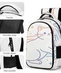 Gradient Line Cute Kitten Printed Unisex Backpack with large capacity, showing handle, shoulder strap, double zipper, side pockets.