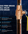 Premium Full Port Brass Ball Valve With Drain 3/4 In SWT X 3/4 In SWT installed on copper pipe