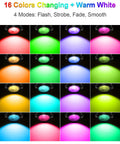 Image showing 16 colorful lighting modes of 10W Indoor RGBW LED Spotlight With Remote Control Color Changing Uplighting For Holiday Decor 16 Colors 4 Modes 120V Plug In Party Ready Accent Lighting For Christmas Halloween And Home Decor.