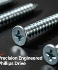 Close-up of Galvanized Wood Screw Kit With 202 Pieces In Five Sizes For Drywall And Wood Projects Self Tapping Phillips Drive Screws