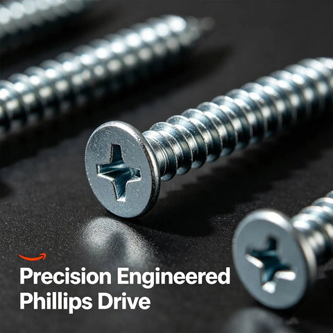 Close-up of Galvanized Wood Screw Kit With 202 Pieces In Five Sizes For Drywall And Wood Projects Self Tapping Phillips Drive Screws