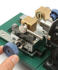 Real Deal Precision Pearl Drilling Machine With Two Hundred Watt Pedal Motor And Adjustable Depth Guide showing adjustable settings and motor.