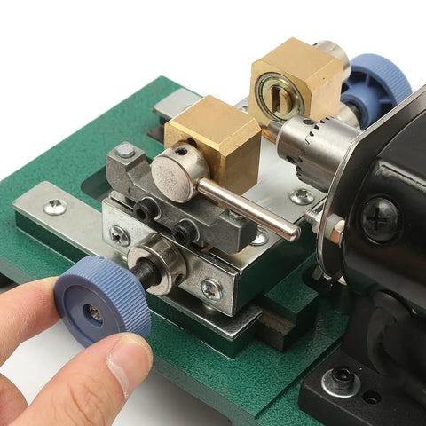 Real Deal Precision Pearl Drilling Machine With Two Hundred Watt Pedal Motor And Adjustable Depth Guide showing adjustable settings and motor.