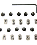 Badass Mlock Rail T Nuts And Screws Set Black 4140 Steel Hardware for Quick Accessory Swaps, includes ten t nuts and screws.