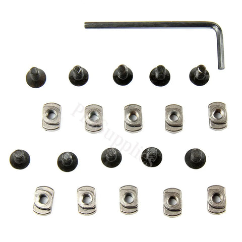Badass Mlock Rail T Nuts And Screws Set Black 4140 Steel Hardware for Quick Accessory Swaps, includes ten t nuts and screws.