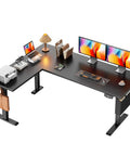 L Shaped Electric Standing Desk With Memory Presets 63 Inch Corner Sit To Stand Desk Adjustable Height in black with office setup