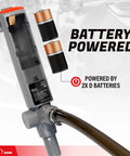 Portable Battery Powered Gas Transfer Pump for Gas Diesel and DEF with Quick Stop Nozzle, showing battery compartment