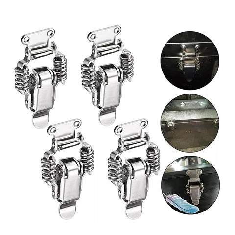 Premium 10 Pcs Stainless Steel Spring Loaded Toggle Latches Heavy Duty Draw Clamps for secure toolbox storage cases boxes rust proof, shown in pack.