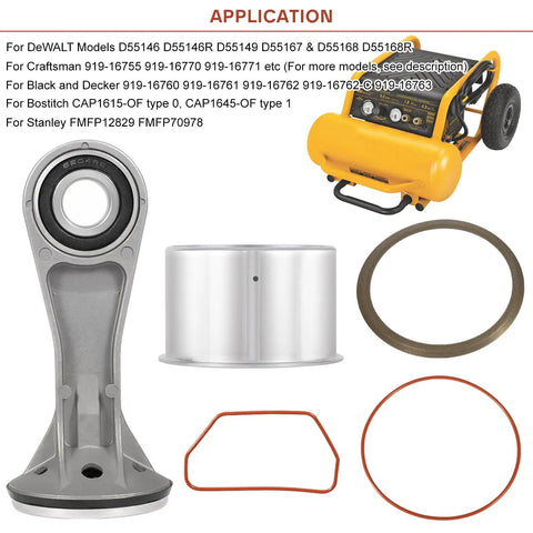 Air Compressor Piston Rod Kit With Two And Seven Eighths Inch Bore For Replacing D55146 D55167 D55168 Cylinders And Compatible With Craftsman Black And Decker Bostitch Power Tools, Easy Install Replacement Part. piston, cylinder sleeve, and O-rings