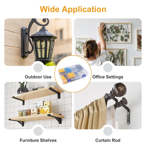 160Pcs Drywall Anchors And Screws Kit With Five Sizes High Hardness in various installation settings: outdoor light, wall decor, shelves, curtain rod